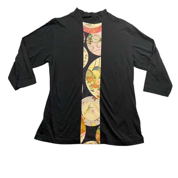 Kiko Lida Tops - Kiko Lida‎ Fang-Tian Large Black 3/4 Center Design Mock Neck Ladies Top